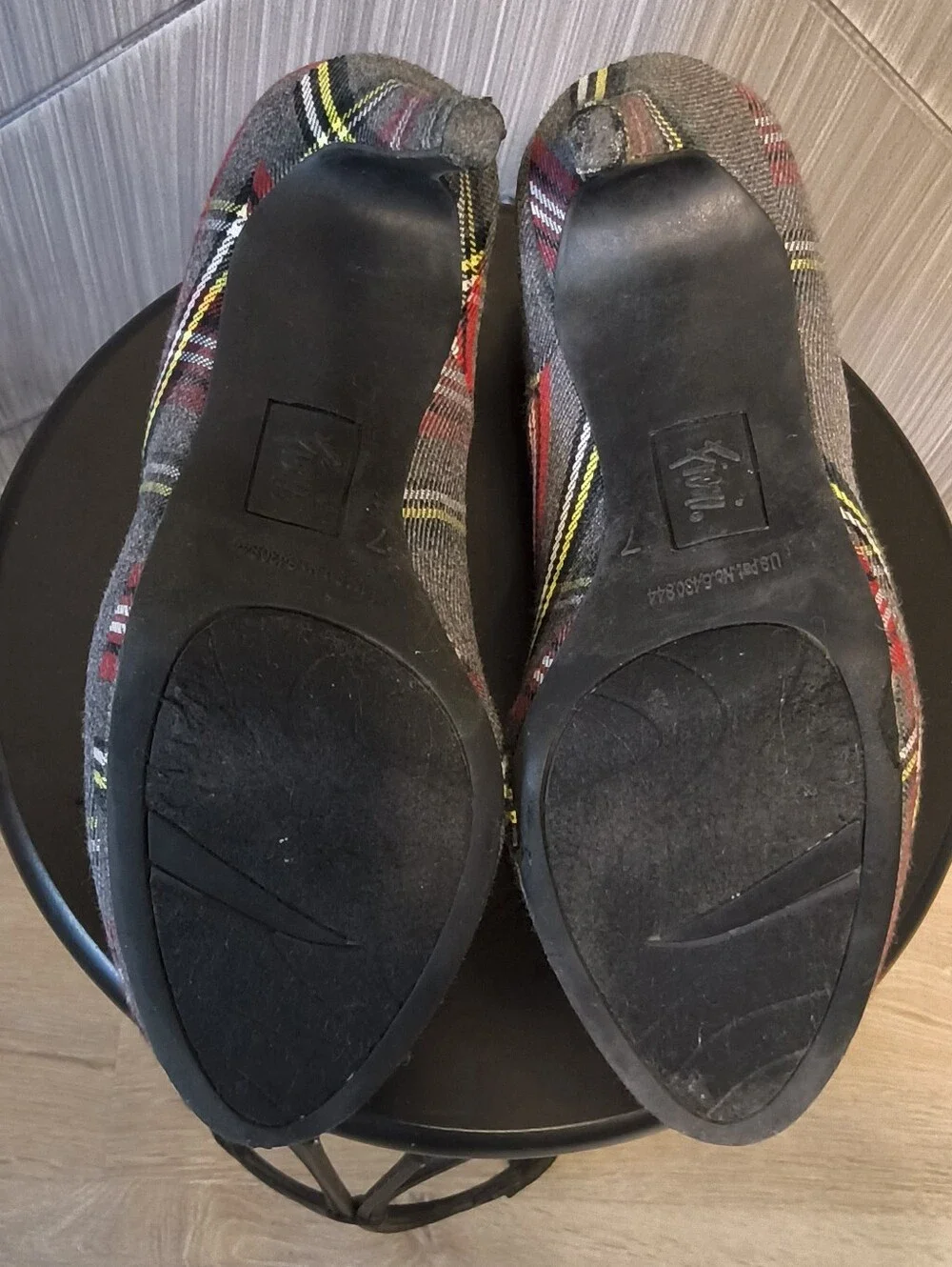 Fioni 7 Tartan Plaid Platform Pumps Red Gray Yellow High Heels Preppy Bold